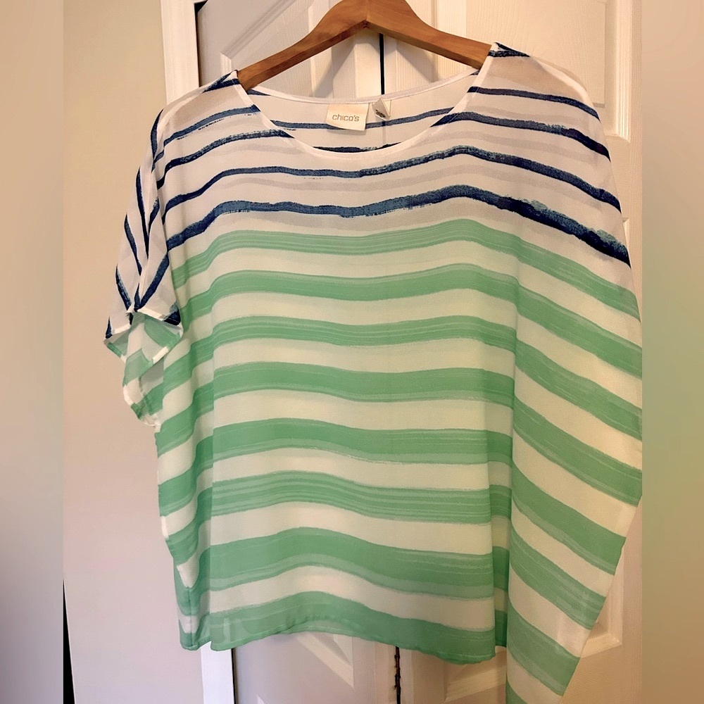 Chico’s sheer wide stripped with scoop neck top. 100% polyester